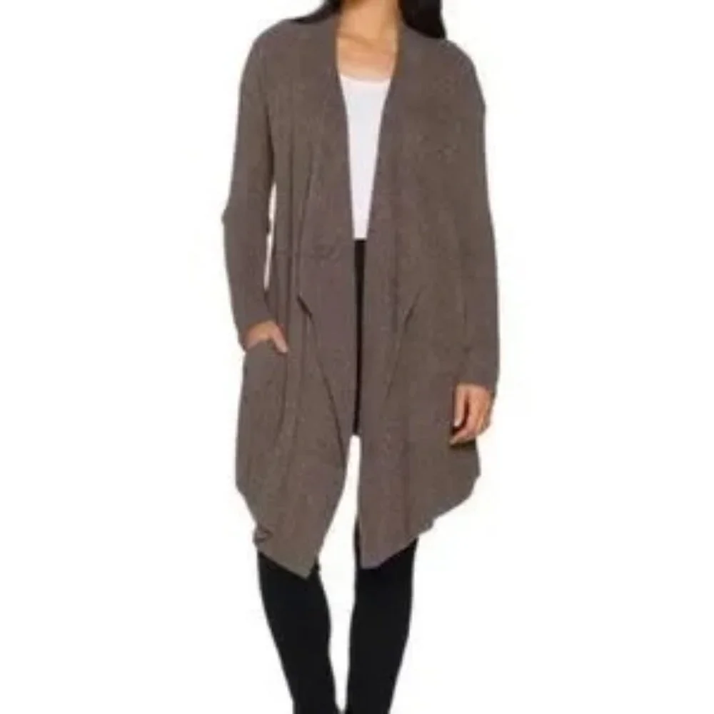 Barefoot Dreams Cozy Chic Calypso Women's Cardigan Sweater Mocha Brown S/M